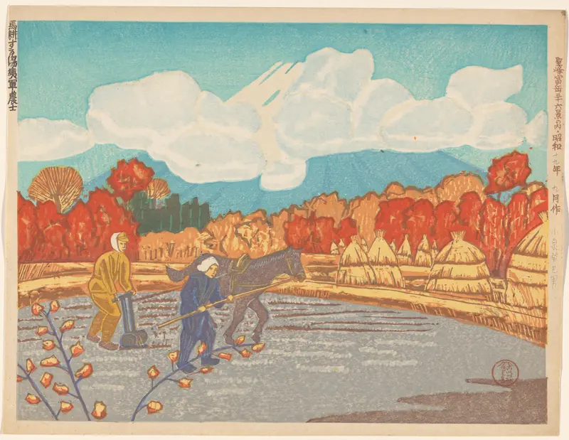 A wounded soldier ploughing with a horse Wall Art by Koizumi Kishio - High-Resolution Digital Print