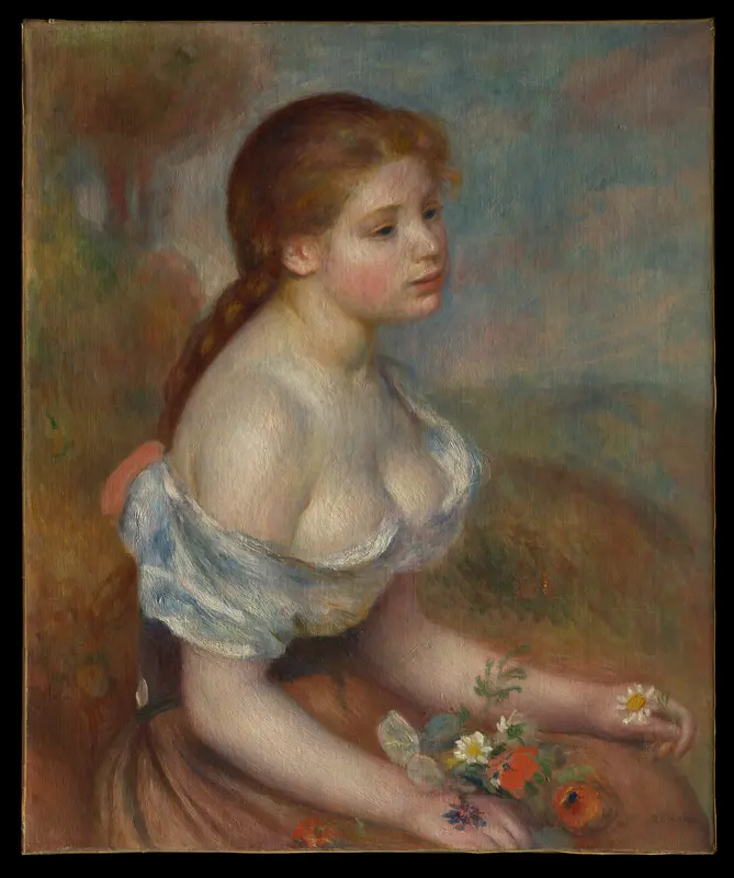 A Young Girl with Daisies Wall Art by Auguste Renoir - High-Resolution Digital Print