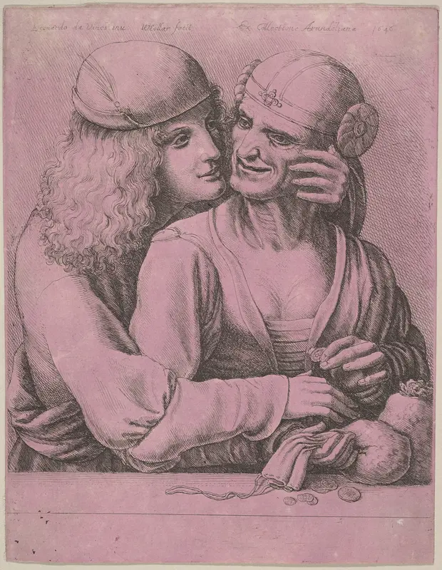 A young man caressing an old woman Wall Art by Wenceslaus Hollar - High-Resolution Digital Print