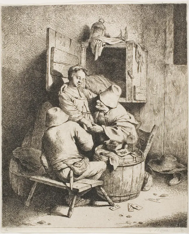 A Young Man Caressing the Young Hostess Wall Art by Cornelis Pietersz. Bega - High-Resolution Digital Print