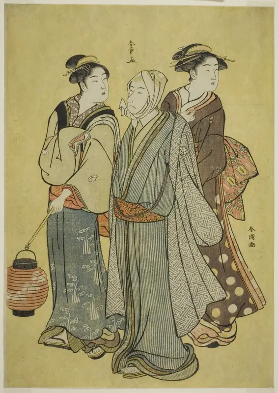 A Young Man Dressed as an Actor of the Ichikawa Family (by Shunsho), a Maid and a Geisha (by Shuncho) Wall Art by Katsukawa Shunsho - High-Resolution Digital Print