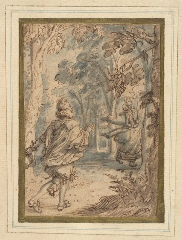 A Young Man Pursuing His Beloved into the Woods Wall Art by David Vinckboons - High-Resolution Digital Print
