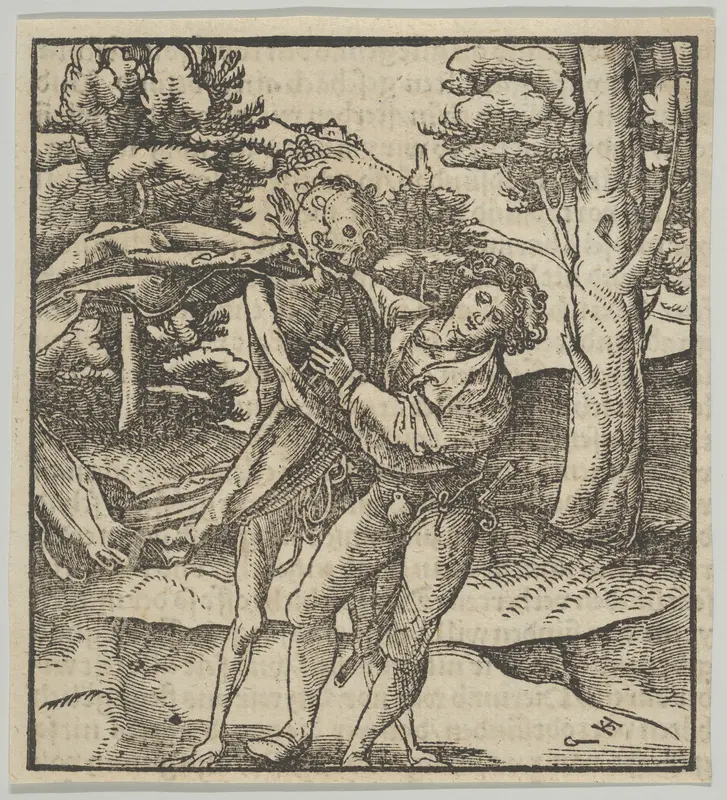 A Young Man Seized by Death, from Hymmelwagen auff dem, wer wol lebt... Wall Art by Hans Schäufelein - High-Resolution Digital Print