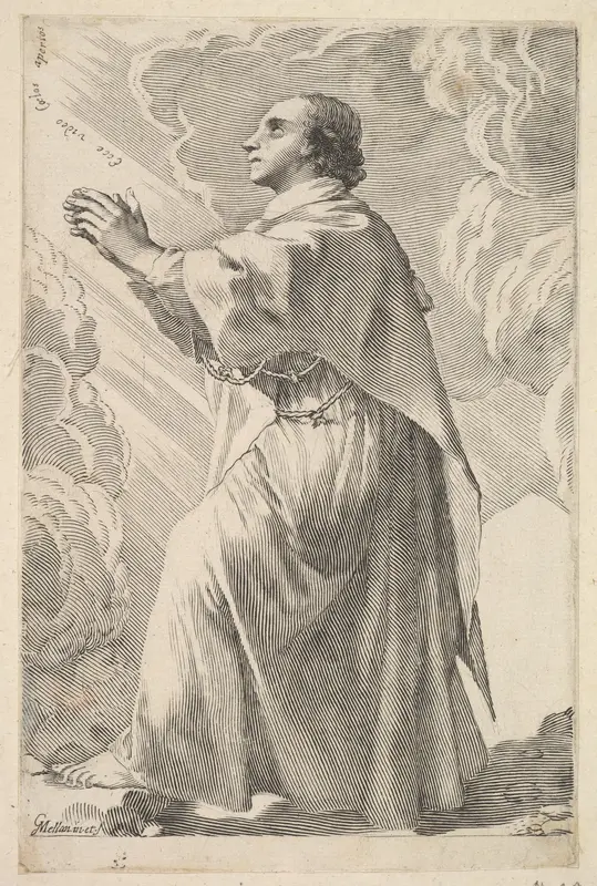 A Young Saint in Prayer Wall Art by Claude Mellan - High-Resolution Digital Print