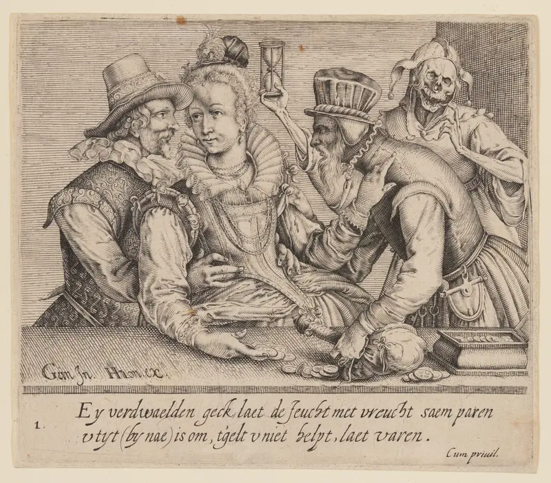 A Young Woman between a Young Man and an Old Man, from Unequal Lovers Wall Art by Jacob de Gheyn, II - High-Resolution Digital Print
