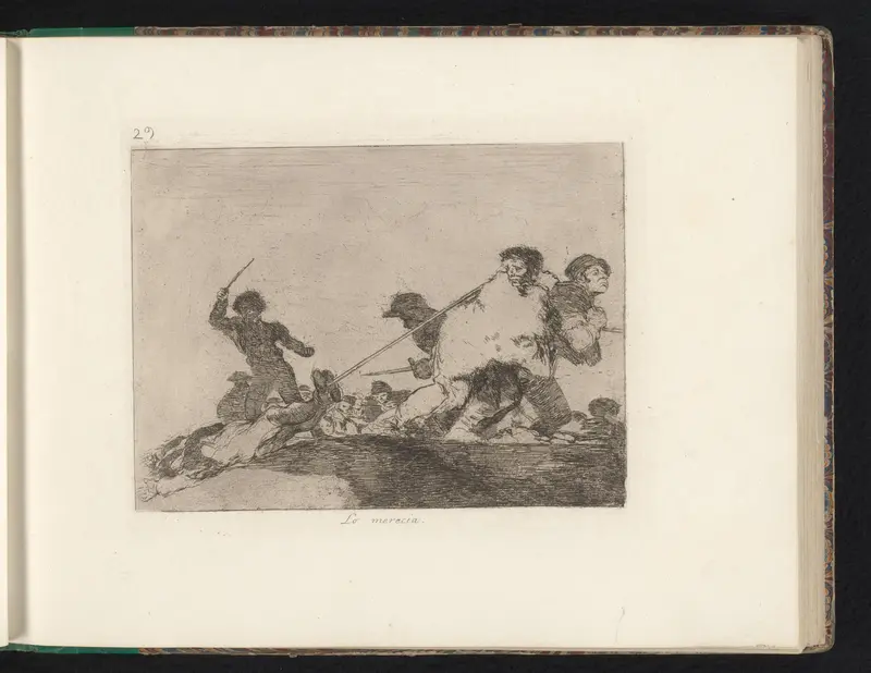 Aan de benen gebonden persoon wordt over een slagveld getrokken Wall Art by Francisco de Goya - High-Resolution Digital Print