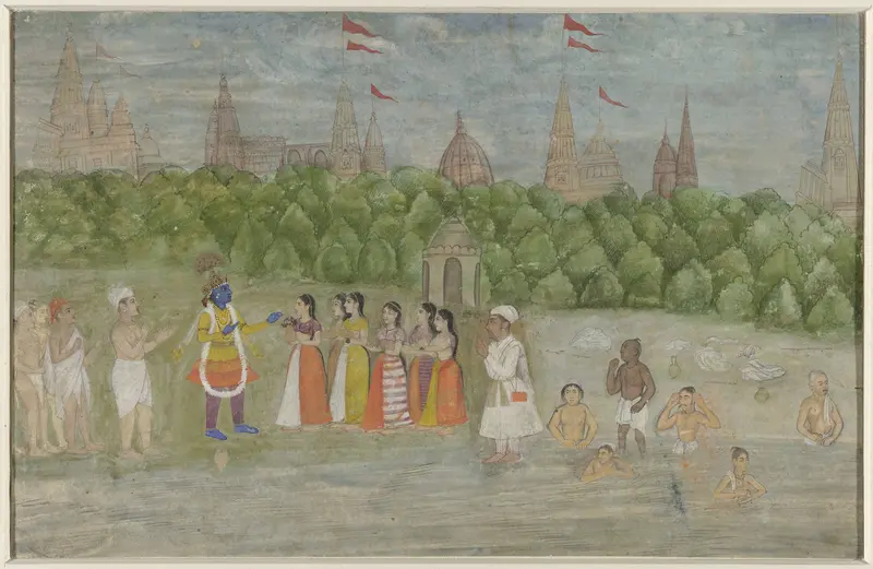Aan de oever van de Yamuna te Brindaban danst Krishna met de Gopis Wall Art by anonymous - High-Resolution Digital Print