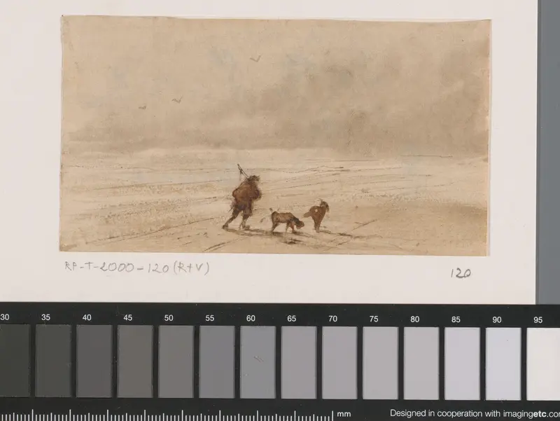 Aan het strand, wandelaar met twee honden Wall Art by Unknown - High-Resolution Digital Print