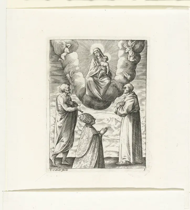 Aanbidding van Maria door een paus, een martelaar en een geestelijke Wall Art by Unknown - High-Resolution Digital Print