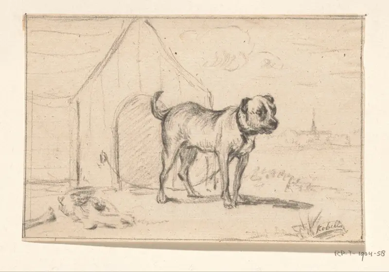 Aangelijnde hond, staande voor zijn hok Wall Art by Jean Bernard - High-Resolution Digital Print