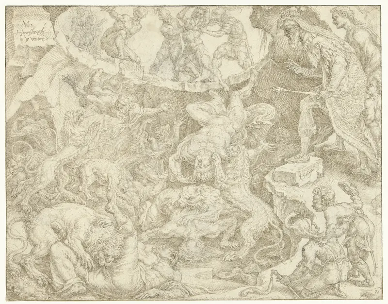 Aanklagers van Daniël worden in de leeuwenkuil geworpen Wall Art by Maarten van Heemskerck - High-Resolution Digital Print