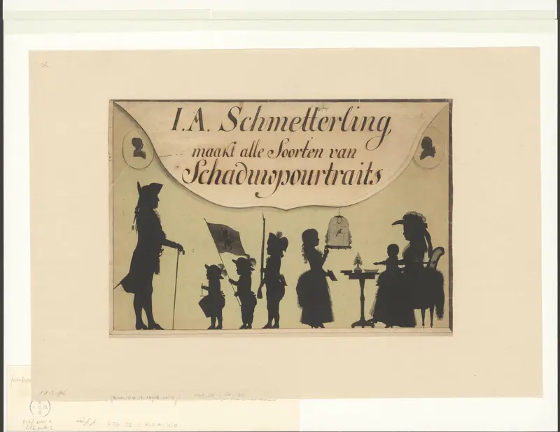 Aanprijzing van de silhouetportretten van Joseph Adolf Schmetterling
