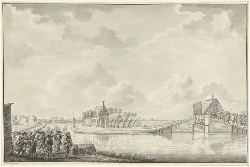 Aanval bij Ouderkerk aan de Amstel op de afgebroken brug, 1787 Wall Art by Unknown - High-Resolution Digital Print