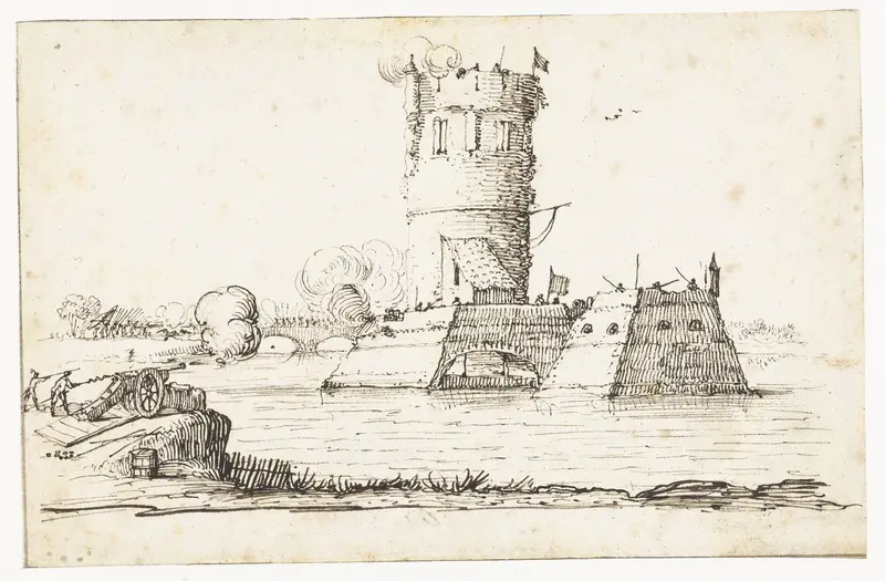 Aanval van artillerie op een verdedigingstoren Wall Art by Albert Flamen - High-Resolution Digital Print