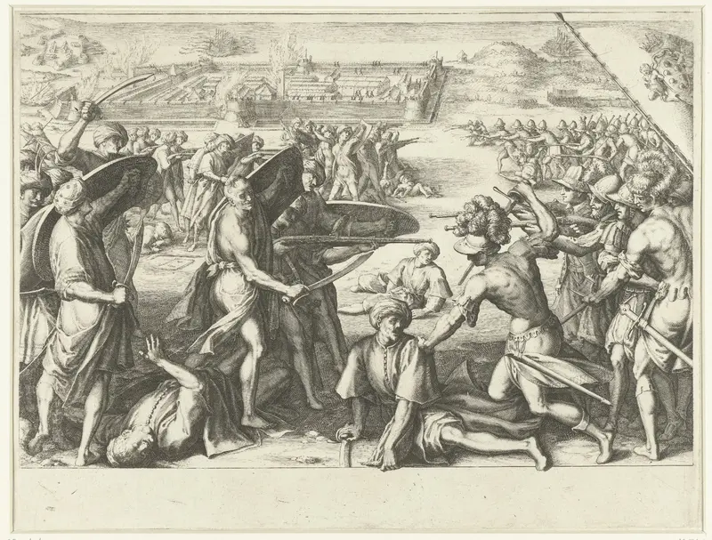 Aanval van de troepen van Ferdinando I de' Medici op de stad Preveza in Albanië Wall Art by Jacques Callot - High-Resolution Digital Print