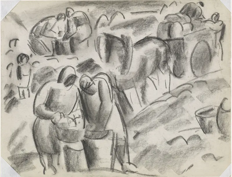 Aardappelrooiers op het land met paard en wagen Wall Art by Leo Gestel - High-Resolution Digital Print