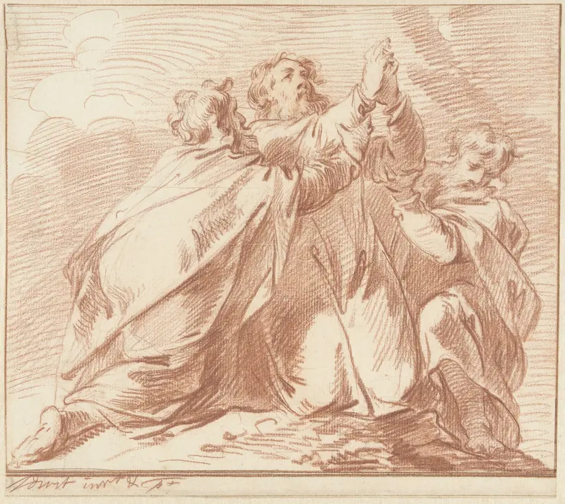 Aäron en Hur stutten Mozes' handen tijdens de strijd van het volk Israël tegen de Amalekieten Wall Art by Jacob de Wit - High-Resolution Digital Print