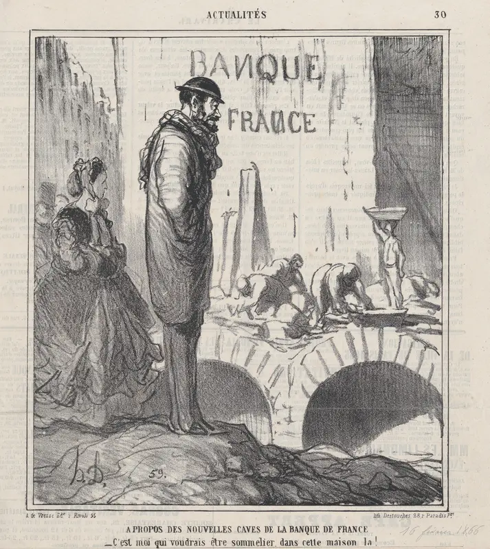 About the Bank of France's new cellars: I wouldn't mind being the sommelier in that house!, from 'News of the day,' published in Le Charivari, February 16, 1866 Wall Art by Honoré Daumier - High-Resolution Digital Print