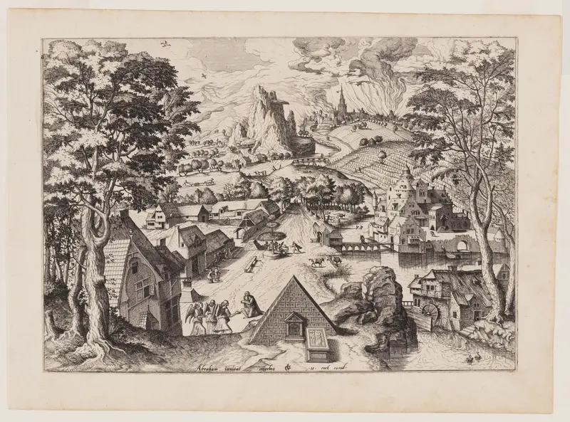 Abraham Entertaining Angels, from Landscapes with Biblical Subjects and Saints Wall Art by Johannes van Doetecum - High-Resolution Digital Print