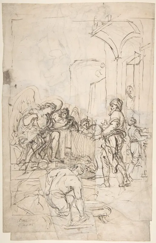 Abraham Entertaining the Three Angels (Genesis 18:1-15) (recto);  A Couple Embracing, and Other (verso) Wall Art by Francesco Lamarra - High-Resolution Digital Print