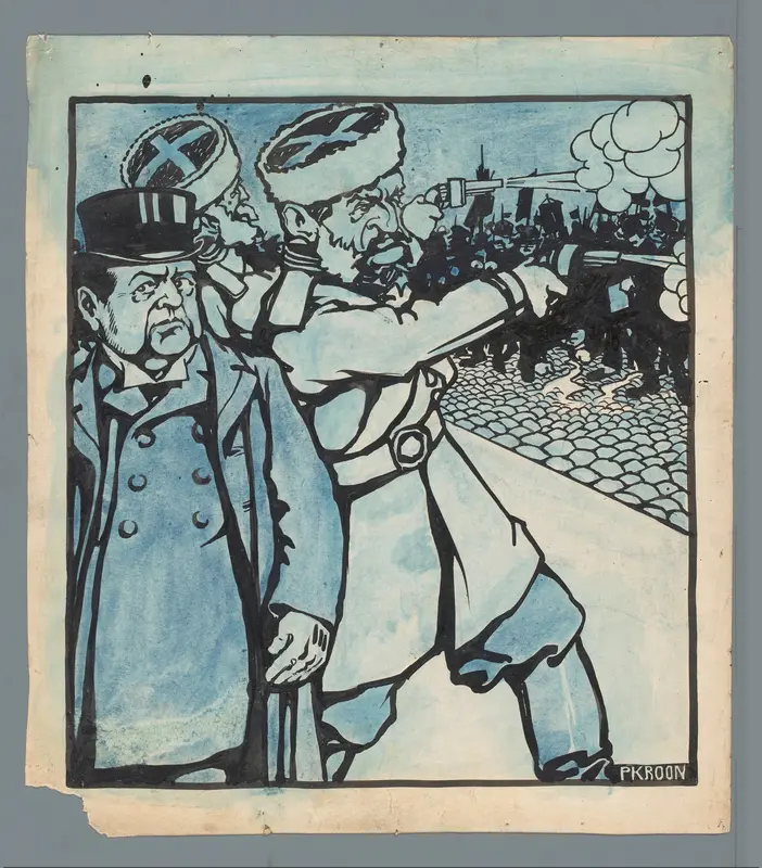 Abraham Kuyper en politie die op demonstranten schiet Wall Art by Unknown - High-Resolution Digital Print