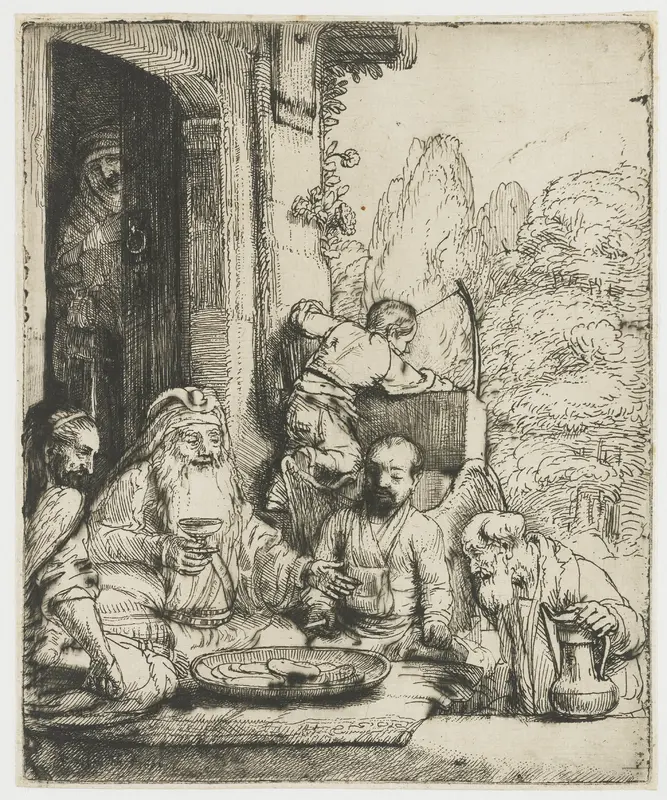 Abraham ontvangt de Engelen Wall Art by Unknown - High-Resolution Digital Print