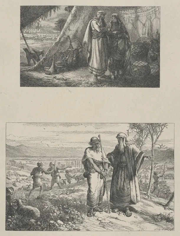 Abram Instructing Sarah–Abram Parting from Lot, from "Dalziels' Bible Gallery" Wall Art by Thomas Dalziel - High-Resolution Digital Print