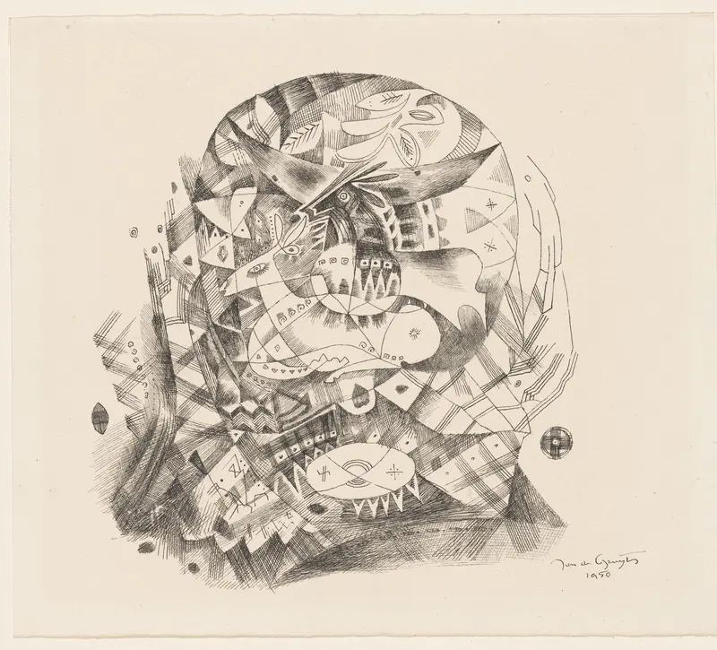 Abstracte compositie met hert Wall Art by Unknown - High-Resolution Digital Print