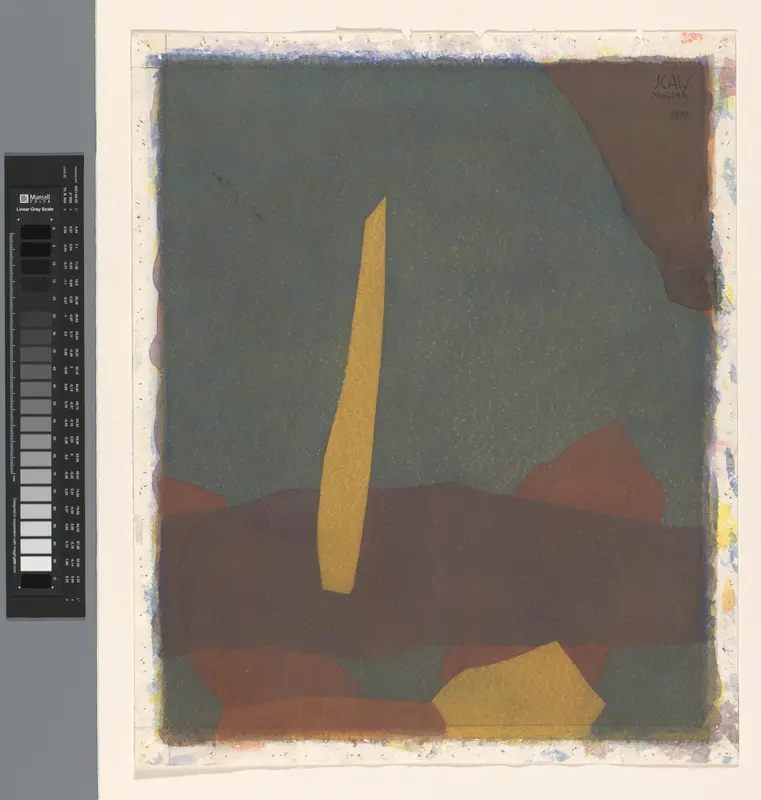 Abstracte schildering in blauw, bruin en geel Wall Art by Unknown - High-Resolution Digital Print
