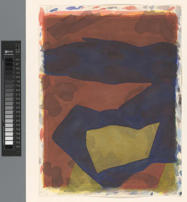 Abstracte schildering in blauw, bruin en groen Wall Art by Unknown - High-Resolution Digital Print