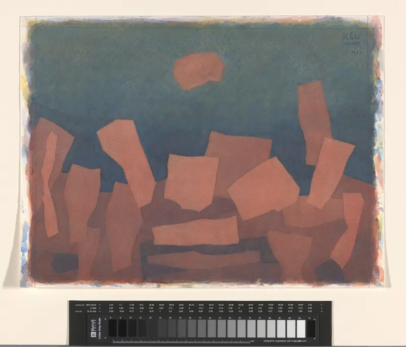 Abstracte schildering in blauw en roze Wall Art by Unknown - High-Resolution Digital Print
