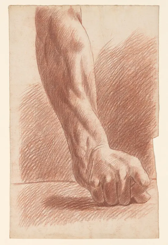 Academiestudie naar een gips van een antiek beeld: detailstudie van een arm met vuist Wall Art by Johannes Tavenraat - High-Resolution Digital Print