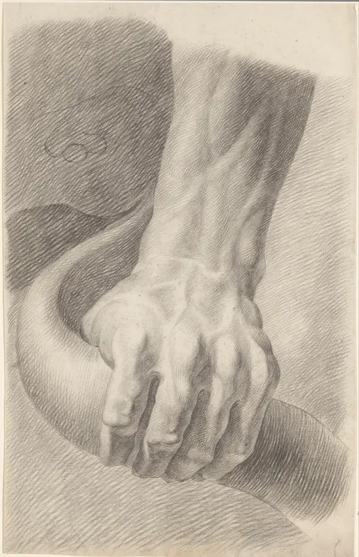 Academiestudie naar een gips van een antiek beeld: detailstudie van een hand uit de Laocoön Wall Art by Johannes Tavenraat - High-Resolution Digital Print