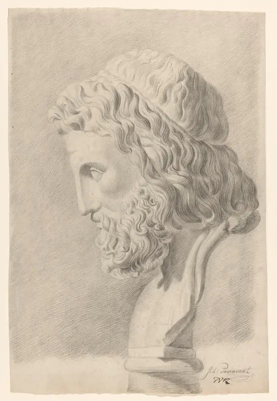 Academiestudie naar gips van antieke buste van een man met baard Wall Art by Johannes Tavenraat - High-Resolution Digital Print