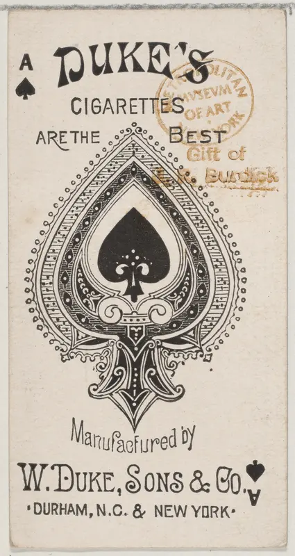 Ace of Spades (black), from the Playing Cards series (N84) for Duke brand cigarettes Wall Art by W. Duke, Sons & Co. - High-Resolution Digital Print