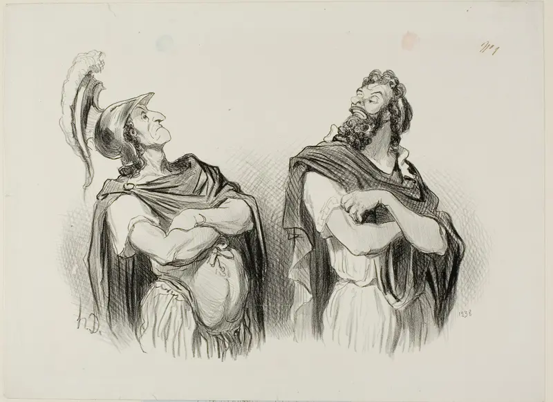 Achilles and Agamemnon. Achilles: “- And what do I care about your Troy!,” plate one from Physionomies Tragiques