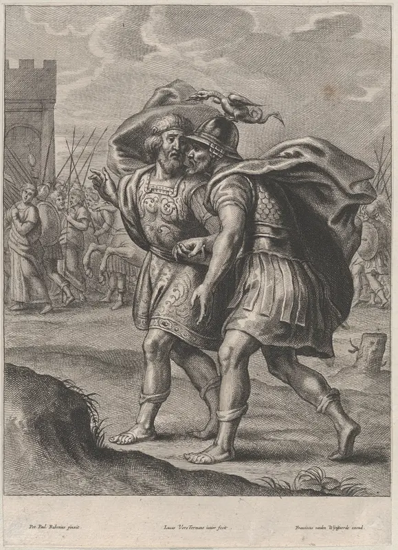 Achilles and Priam, in conversation outside of Troy Wall Art by Lucas Vorsterman II - High-Resolution Digital Print