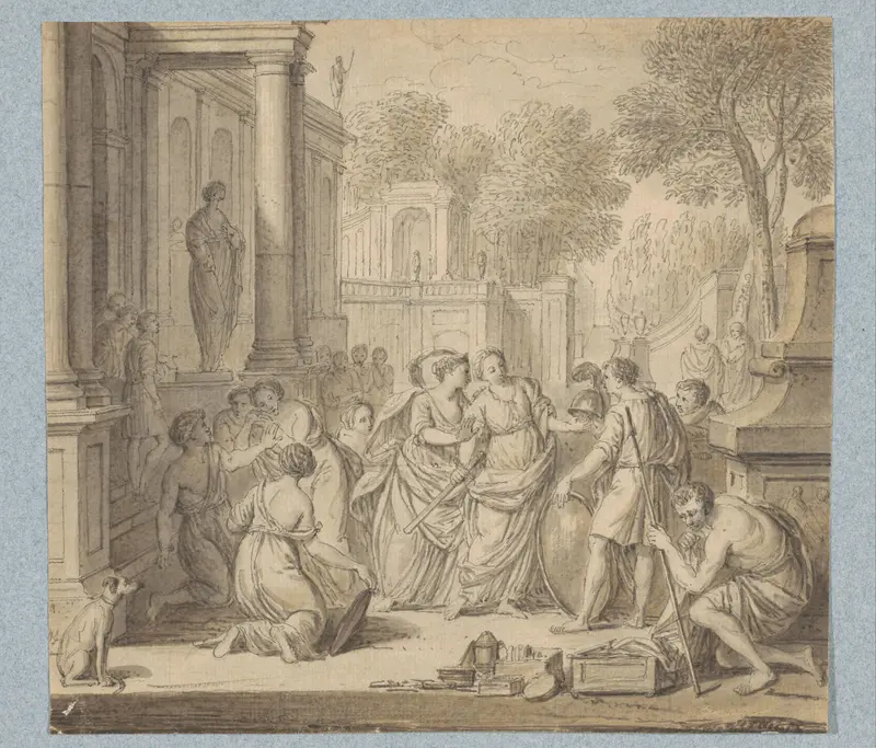 Achilles en de dochters van Lycomedes (?) (in doos met 43 tekeningen) Wall Art by Louis Fabritius Dubourg - High-Resolution Digital Print