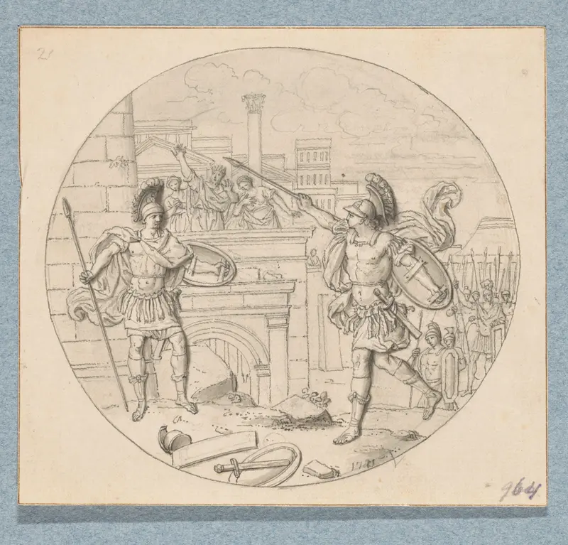 Achilles en Hector in gevecht voor de muren van Troje (in doos met 43 tekeningen) Wall Art by Louis Fabritius Dubourg - High-Resolution Digital Print