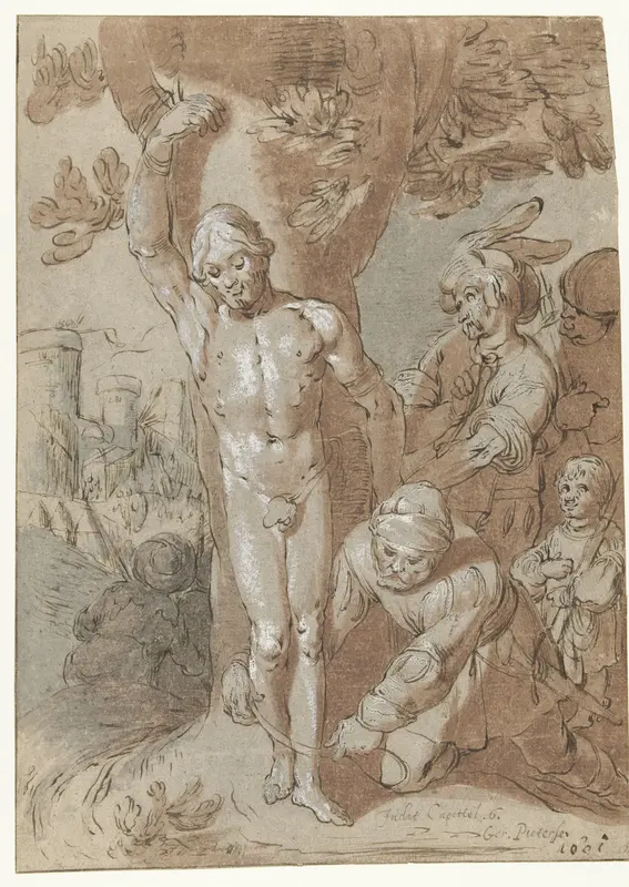 Achior wordt aan een boom gebonden Wall Art by Gerrit Pietersz. Sweelink - High-Resolution Digital Print