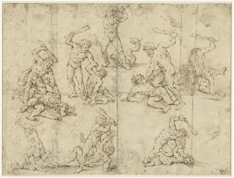 Acht studies van een vechtende Hercules Wall Art by Raffaele da Montelupo - High-Resolution Digital Print