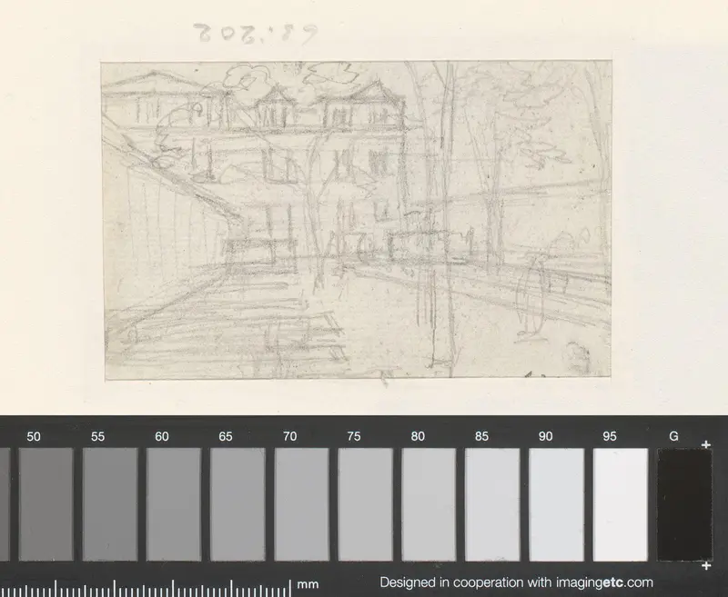 Achterkant van een huis met een tuin Wall Art by Georges Michel - High-Resolution Digital Print