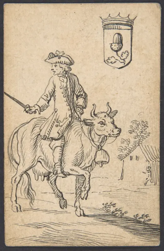 Acorn King: A Man Astride a Cow Wall Art by Johannes Brandenberg - High-Resolution Digital Print