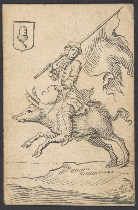 Acorn Knave: A Man Astride a Swine Wall Art by Johannes Brandenberg - High-Resolution Digital Print