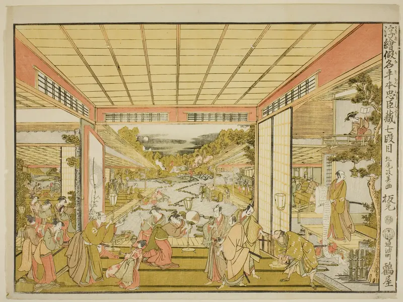 Act VII (Shichidanme), from the series "Perspective Pictures of the Storehouse of Loyal Retainers (Uki-e kanadehon Chushingura)"