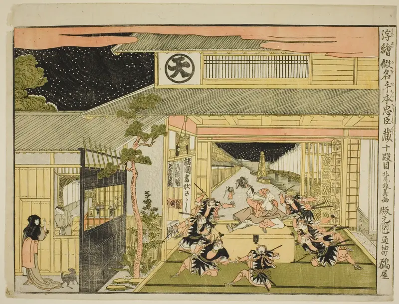 Act X (Judanme), from the series "Perspective Pictures of the Storehouse of Loyal Retainers (Uki-e kanadehon Chushingura)"