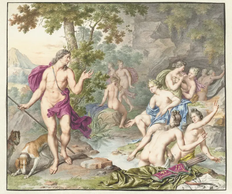 Actaeon verrast Diana en haar gezellinnen Wall Art by Willem van Mieris - High-Resolution Digital Print