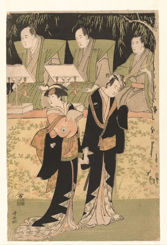Acteurs Sawamura Sojuro III en Iwai Hanshiro IV als Jihei en Koharu Wall Art by Unknown - High-Resolution Digital Print
