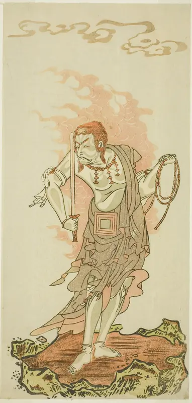 Actor Ichikawa Danjûrô V as the Buddhist Deity Fudô in “Rethatched Roof: The Moon Also Shines over the Yoshiwara Pleasure District” (“Fuke Kaete Tsuki mo Yoshiwara”)
