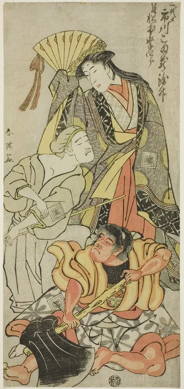 Actor Ichikawa Komazô III as Nyosan no Miya (The Third Princess), Ukare Zatô (A Blind Street Performer), and Sakata no Kaidô-maru in “Expanded Summer Festival” (“Zôho natsu matsuri”)